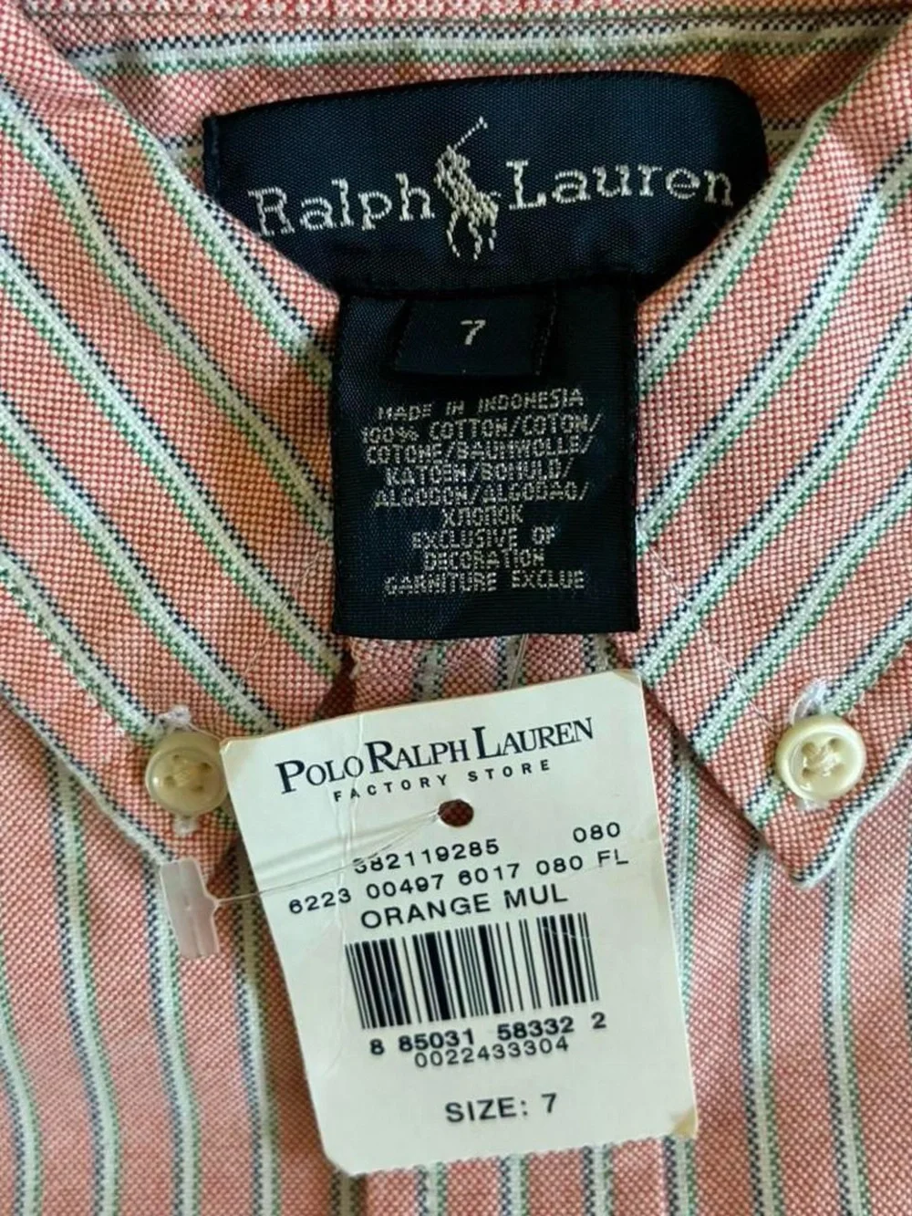 Vintage Ralph Lauren Boys' Pink & White Striped Button-Down Shirt Size 7
